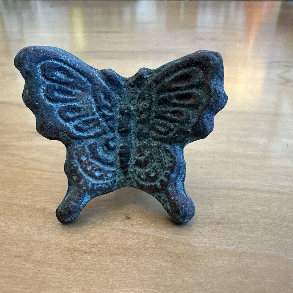 VTG Blue Iron Moon Butterfly Drawer Pulls Nautical Cabinet Knob Patina Verdigris